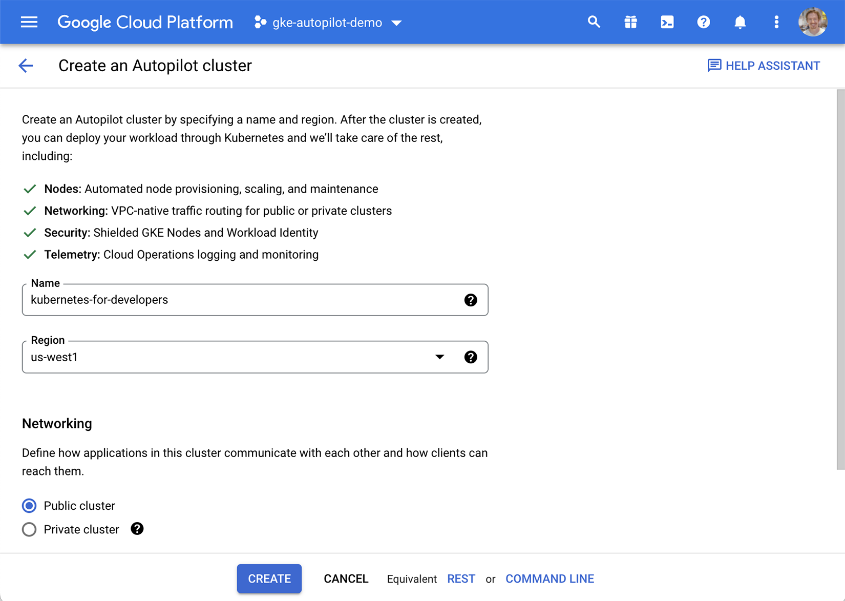 3.8 GKE Autopilot’s cluster creation UI